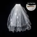 Short double-layer white bridal veil with silk bows and secure silver metal hair clip - Double Layer Gypsophila Bow (Approx. 50cm - Hair Clip Style) / White