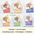 3D pop-up floral greeting card set with envelopes and stickers in 6 flower designs - Set of 6 Styles
