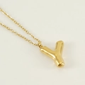 3D puffy golden letter Y pendant necklace with shiny metallic finish on chain - Letter Y [Gold]