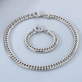 Set collana e bracciale da uomo in acciaio al titanio con catena a doppia trama argento - Bracciale 21cm / Stile B Acciaio - 11mm