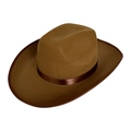 Classic brown western cowboy hat with a dark satin decorative band on white background - Adult 58cm One Size / Khaki with Brown Band