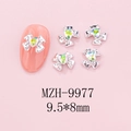 Silver bow nail charm with aurora heart crystal and metal ribbon design, 9.5x8mm size - Silver Bow + Pink Green Heart Stone (9977)