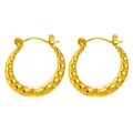 Elegant golden stainless steel hoop earrings with unique bamboo texture design - Bamboo Ribbed Texture