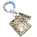 Detail of silicone bead bracelet with sunflower card holder and stylish leather tassel - Sunflower