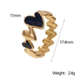 Golden stainless steel heart open ring with black enamel inlay and 11mm width design - Gold Base With Black Heart