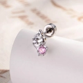 Unicorn ear stud in silver metal featuring a round pink gemstone on a display stand - Pink Ice Cream (Single Piece)