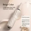 Beige automatic folding umbrella with 12 ribs and black glue UV protection coating - 12-Rib Fully Automatic / Sycamore Beige