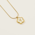 Gold stainless steel necklace with clover-shaped 'Y' letter shell pendant - Letter Y