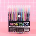 Set of 12 neon color pastel pens with 1.0mm tips in a clear plastic button pouch - 12-Color Pastel Pens