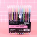 Set of 12 neon color pastel pens with 1.0mm tips in a clear plastic button pouch - 12-Color Pastel Pens