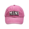 Pink washed cotton baseball cap with white 3D MINI embroidery for kids and family - MINI Style / Pink