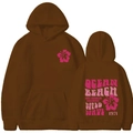 Brown hooded sweatshirt with pink retro ocean beach surf graphics on front and back - S / Coffee (Pink Print)