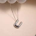 Polished silver balloon letter U pendant necklace with a delicate box chain for women - Letter U - Silver