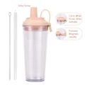 Pink double-layer straw cup with 1.2cm wide Tritan straw and magnetic handle - 24oz / Milky Apricot