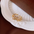 Bague ajustable plaquée or avec étoiles en zircone et texture perlée élégante - 52# Bague-Or-Plaqué or véritable