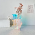 Irregular wavy acrylic vase with iridescent finish and dried orange flowers display - Iridescent Wave Style (19*10*5cm)
