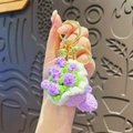 Handmade knitted purple flower bouquet keychain with gold bell and lobster clasp - Purple Rose
