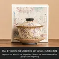 Blue and white ceramic Gaiwan tea set with wisteria motifs in elegant gift packaging - Sancai Gaiwan [Gift Box]