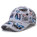 Berretto da baseball bianco con stampa graffiti street e scritte motivazionali ricamate - Regolabile / Bianco con Blu