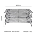 Three-tier stackable black metal cooling rack for baking, size 400x200mm, 835g weight - 3-Tier Cooling Rack / Black