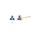 Detail view of 4mm gold S925 silver triangle stud earrings with three blue cubic zirconia - 18K Gold Plated 925 Silver - Royal Blue Zirconia