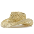 Detail of hand-woven hollow pattern on a natural straw cowboy hat for summer sun protection - M (56-58cm) / Beige