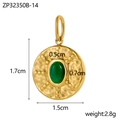 Pendente tondo vintage dorato con pietra verde e indicazioni delle misure esatte - Verde