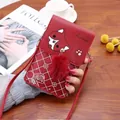 Detail of red leather mini shoulder bag with cartoon fox motif and heart pattern - Burgundy