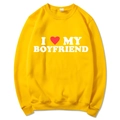 Yellow crewneck sweatshirt featuring I LOVE MY BOYFRIEND text and red heart graphic - Yellow Slogan