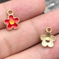 Golden flower charms with red yellow enamel on finger for DIY jewelry making - 1Pc Red Small Daisy 10x13mm