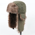 Army green waterproof trapper hat with warm brown faux fur lining and ear flaps - One Size / Army Green