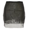 Mini-jupe en maille noire à strass dorés scintillants et ourlet en résille ajourée chic - L / Noir Avec Strass Blancs