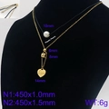 Double-layered gold necklace with plastic pearl, number 2 bead and Love heart pendant - Number 2 Style (KN90760-Z)