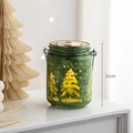 11cm green frosted Christmas lantern with glowing tree pattern and wire handle - Style D / Green