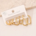 Three-set gold stainless steel earrings featuring star and heart geometric stud designs - Heart Shape