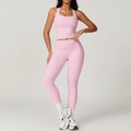 Pink racerback yoga crop top and high-waist leggings set for fitness training - S / Top And Bottom / Vest + Long Pants (8519) / Sakura Pink
