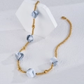 Collier bohème à perles dorées et pendentifs cubes de marbre sur support pierre - Or/Gris Marbré