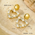 Golden heart earrings with white pearls and sparkling rhinestones for women - Pearl and Zirconia Heart Style (NMSE-G536-1)