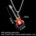 Colgante de guitarra eléctrica en esmalte naranja y rojo con cadena larga de acero inox - Cadena de Acero 70cm / Guitarra No. 43