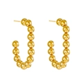 Polished gold beaded J-shape earrings in stainless steel with a classic stud design - Gold Color Beaded J-Hoop (A-848)