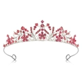 Elegant silver-plated crown with pink rhinestones and floral pattern for brides - Pink Rhinestone Style (With Holes) / Pink