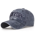 Vintage navy blue washed cotton baseball cap featuring 3D New York embroidery - Navy Blue