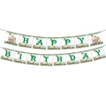 Jungle safari animal birthday banner with green Happy Birthday text on white background - Banner