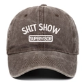 Vintage washed dark brown baseball cap with embroidered Shit Show Supervisor text - One Size / Coffee