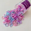 Colorful high-elastic hair ties in pink, purple and blue within a clear round jar - Jelly Thickened Approx 500 Pcs (Jar)