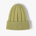 Olive green ribbed knit beanie hat with thick folded brim for winter warmth - Grass Green