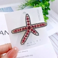 Alloy starfish hair clip with pink and blue rhinestones on brand display card - Pink Starfish