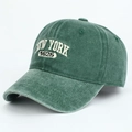 Casquette vintage en coton vert avec broderie New York 1625 et détails délavés - Vert Militaire
