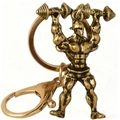 Porte-clés de musculation en bronze avec figurine d'haltérophile sur fond blanc - Haltérophile Culturiste-Bronze Antique (KC033g)
