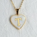 Golden heart necklace with white shell inlay featuring the letter T on a fine chain - Letter T / Gold